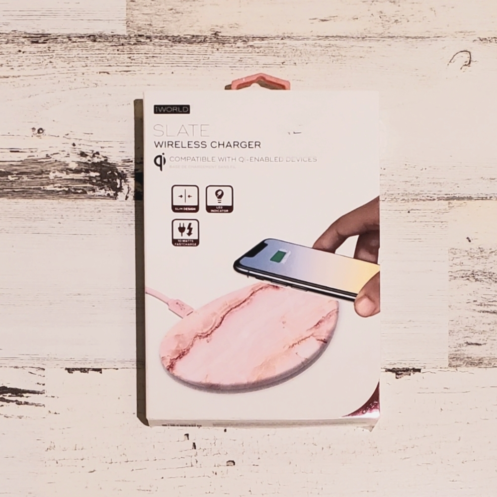 New SLATE Qi Compatible Wireless Charger for Smartphone Pink Faux Agate
